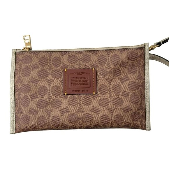 Coach Gold Metallic Leather Tote Bag Purse Wallet Logo Pouch - Picture 8 of 14